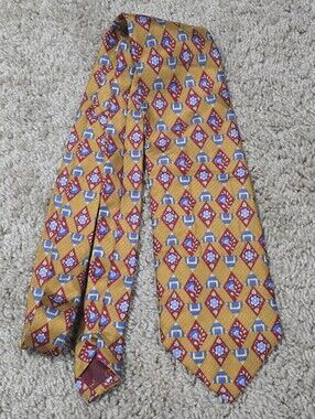 Valentino Cravatte 100% Silk Mens Necktie Gold with Blue Flowers 1990's
